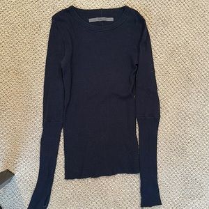 Enza Costa Black Cashmere Blend Fitted Waffle Knit with Thumbholes